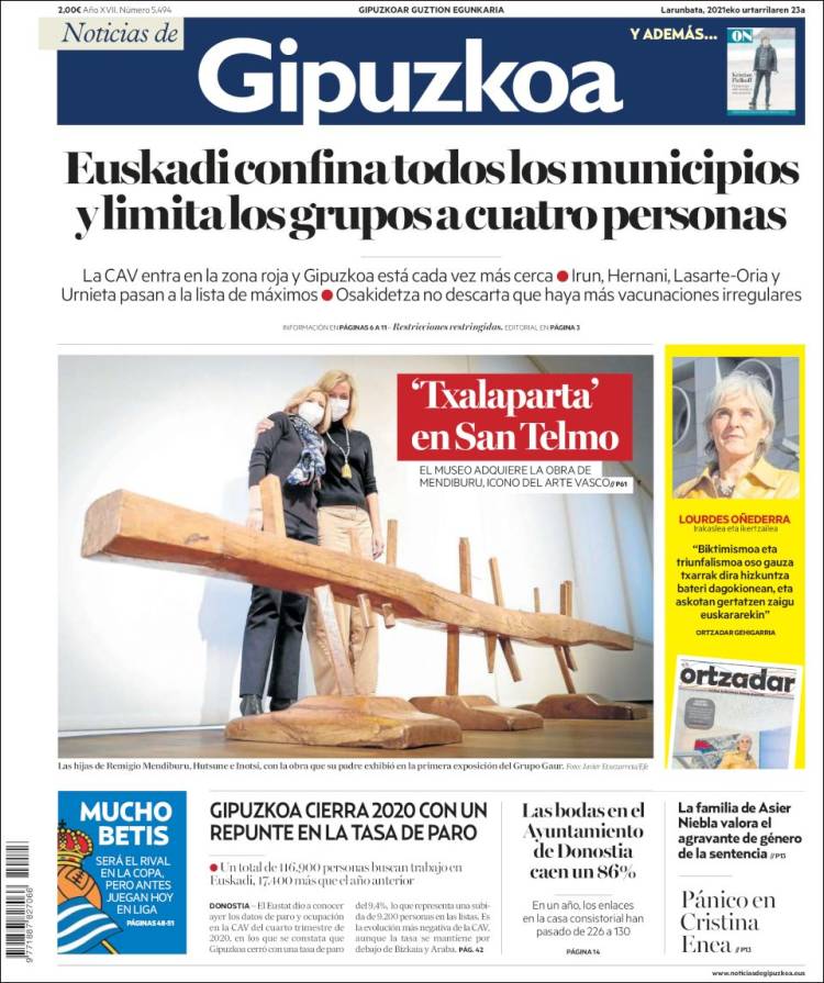 Portada de Noticias de Gipuzkoa (España)