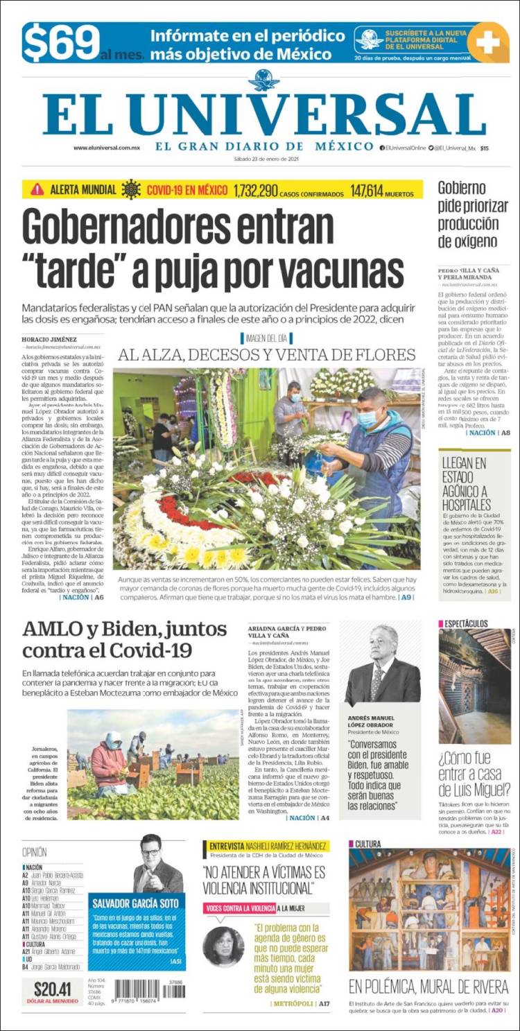 Portada de El Universal (Mexico)