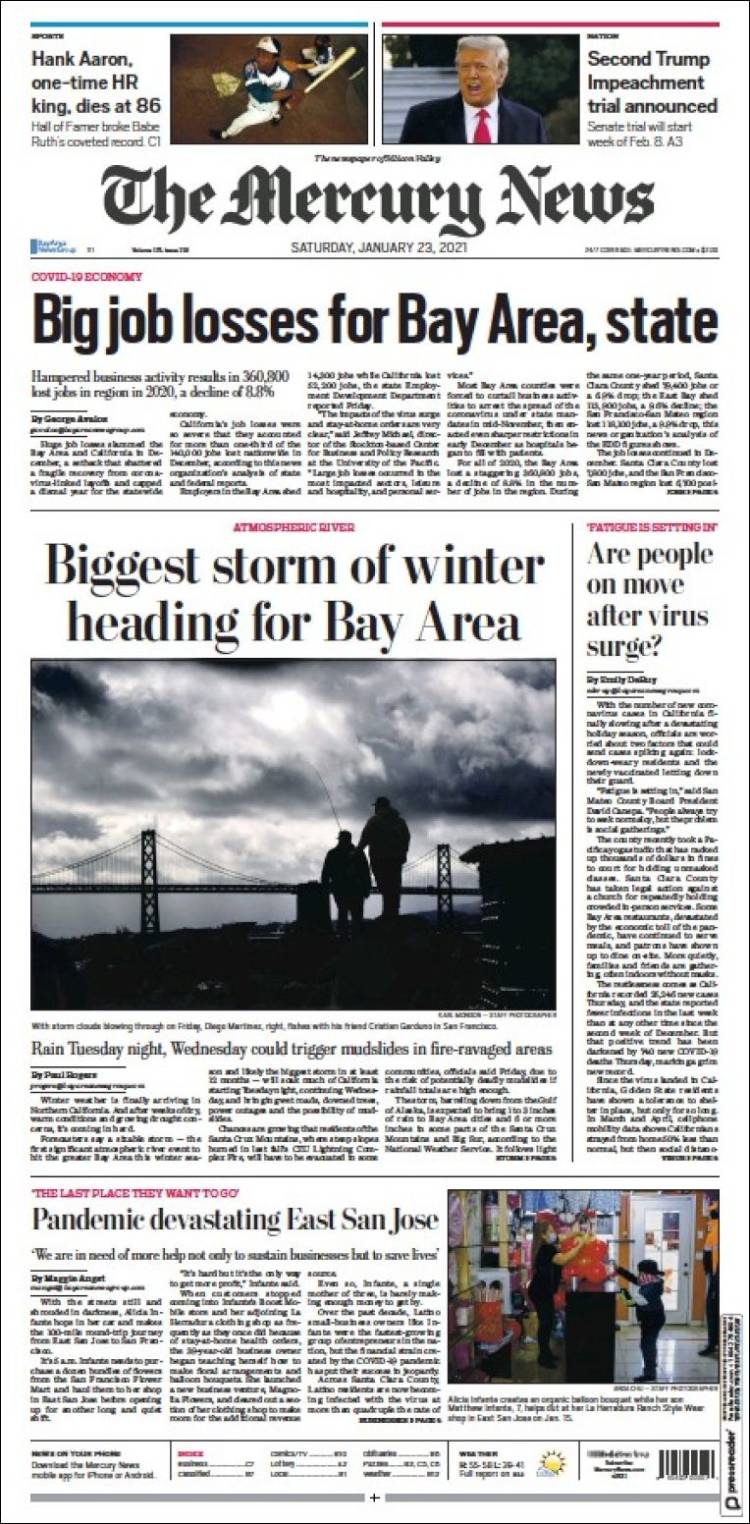 Portada de San Jose Mercury News (USA)