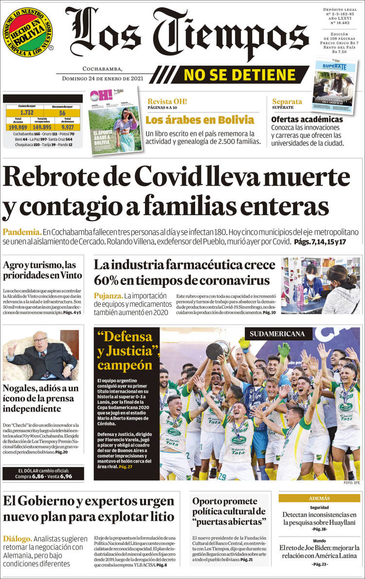 Portada de Los Tiempos (Bolivia)