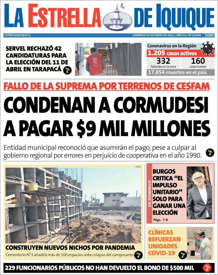 Portada de La Estrella de Iquique (Chile)
