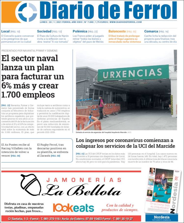 Portada de Diario de Ferrol (España)