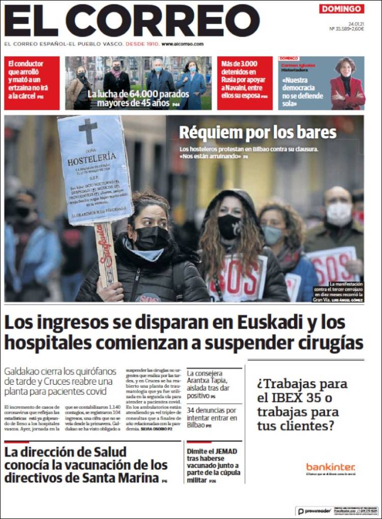 Portada de El Correo - Guipuzcoa (España)