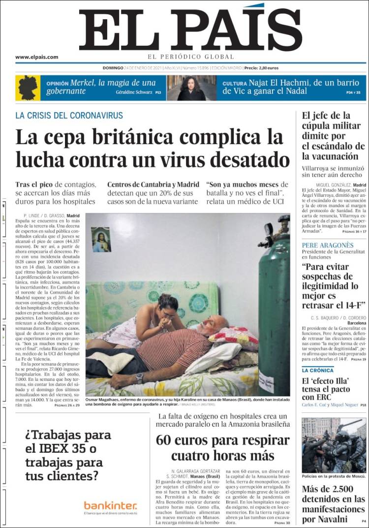 Portada de El País (España)