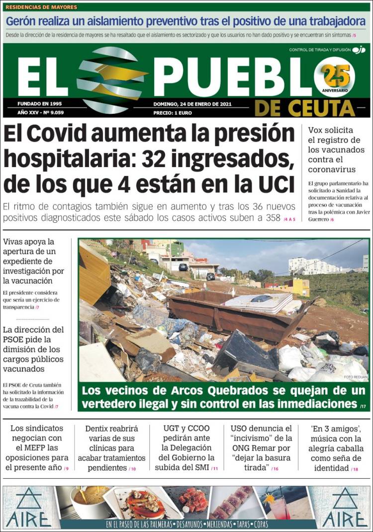 Portada de El Pueblo de Ceuta (España)