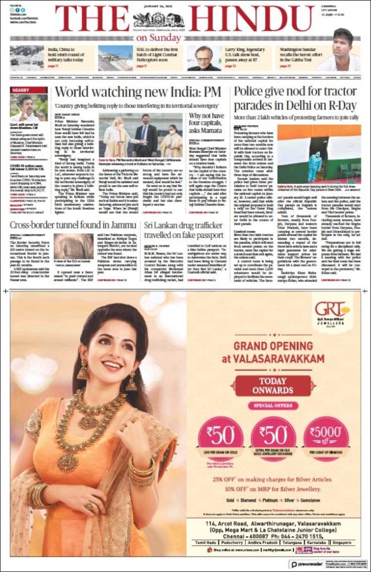 Portada de The Hindu (India)