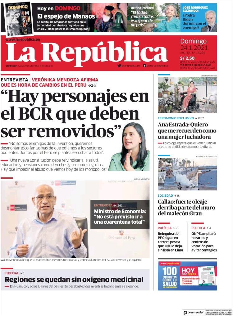 Portada de La Republica (Per&uacute;)