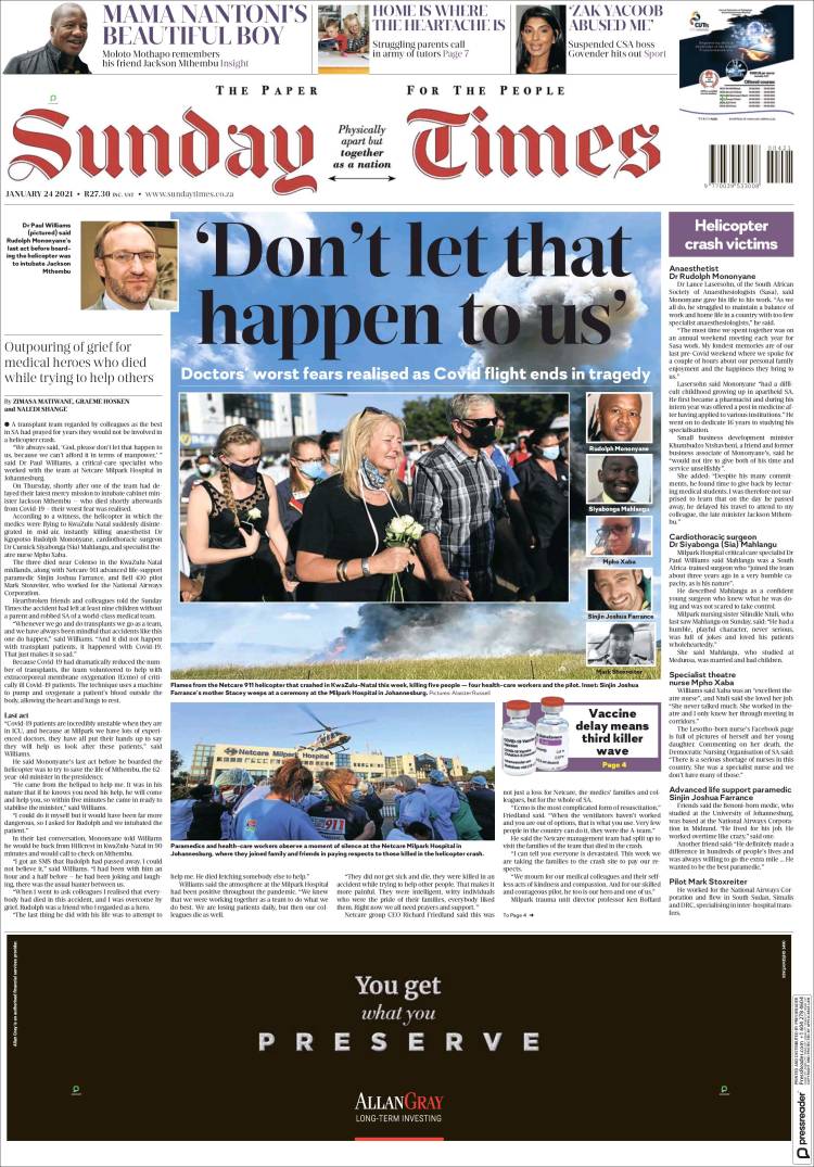 Portada de The Times (Sud&aacute;frica)