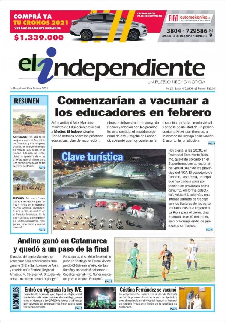 Portada de El Independiente (Argentina)