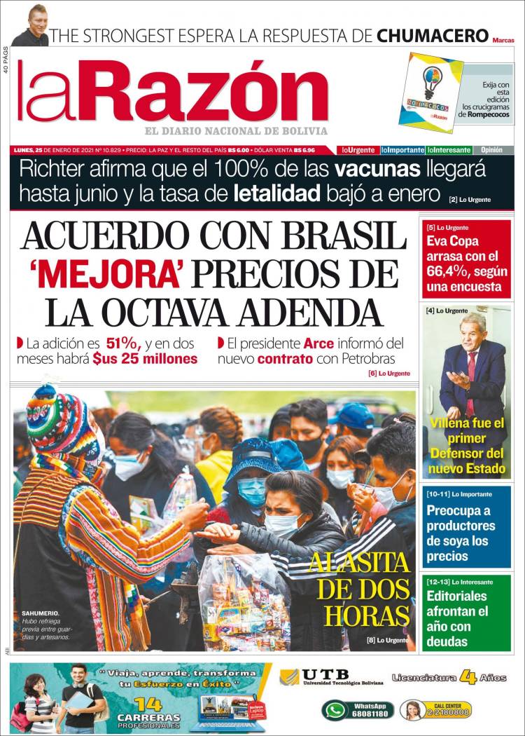 Portada de La Razón (Bolivia)