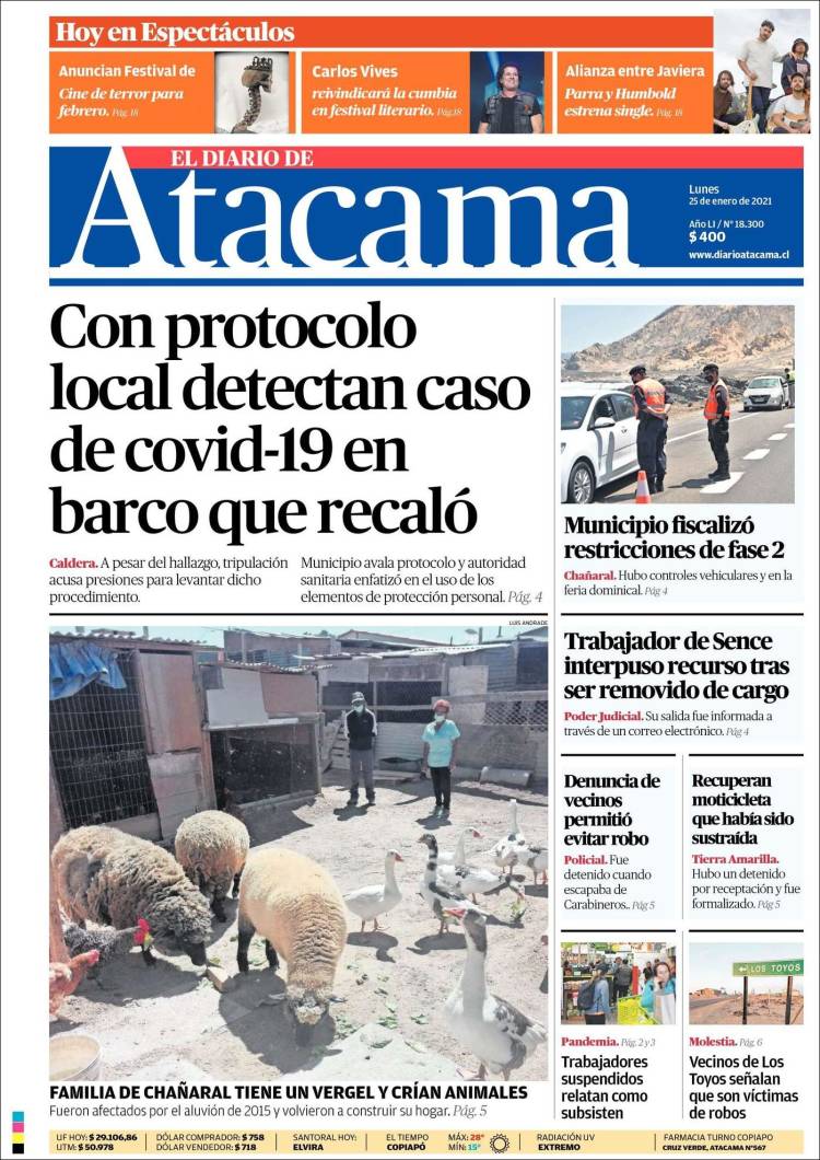 Portada de Diario de Atacama (Chile)