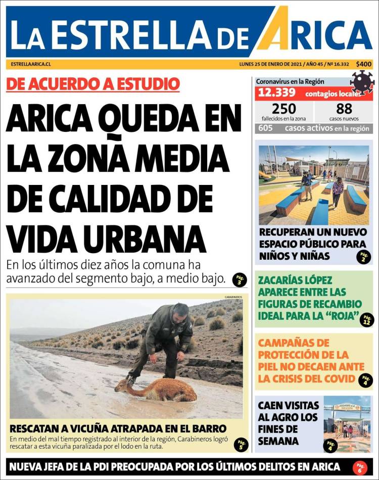 Portada de La Estrella de Arica (Chile)