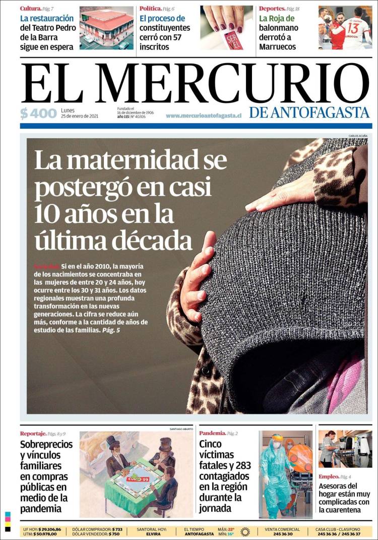 Portada de El Mercurio de Antofagasta (Chile)