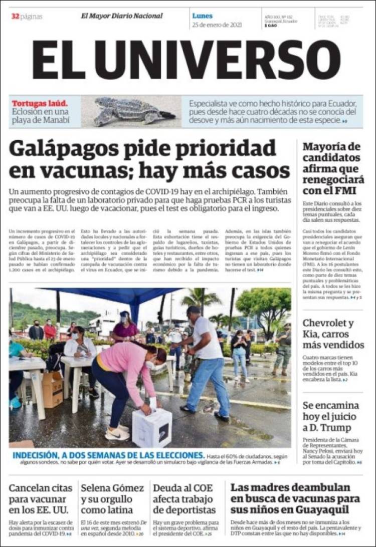 Periódico El Universo Ecuador Ecuador Periódicos De Ecuador Edición De Lunes 25 De Enero 