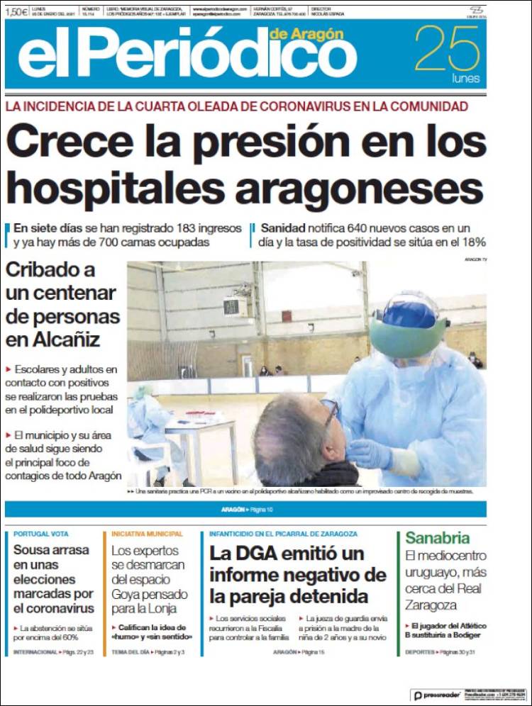 Portada de El Periódico de Aragón (Espa&ntilde;a)