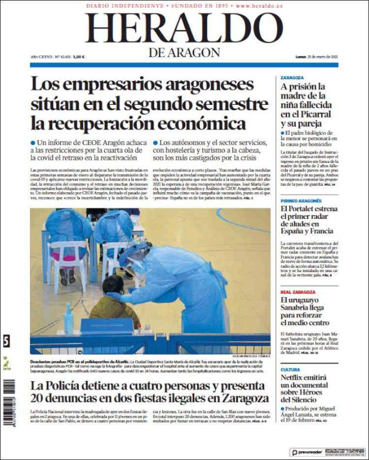 Portada de Heraldo de Aragón (Espa&ntilde;a)