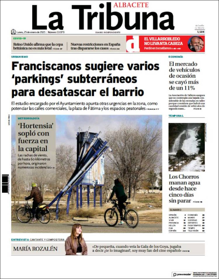 Portada de La Tribuna de Albacete (Espa&ntilde;a)