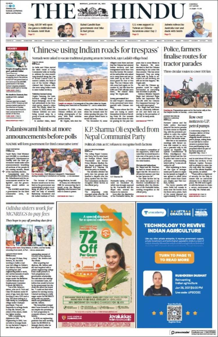 Portada de The Hindu (India)