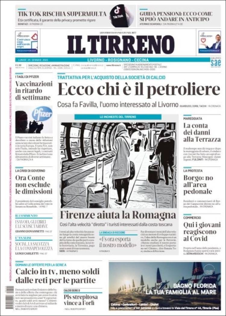 Portada de Il Tirreno (Italia)