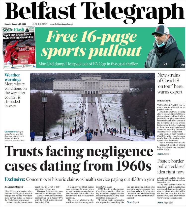 Portada de Belfast Telegraph (Reino Unido)