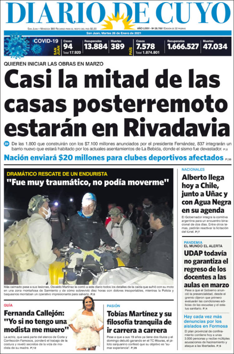 Portada de Diario de Cuyo (Argentina)