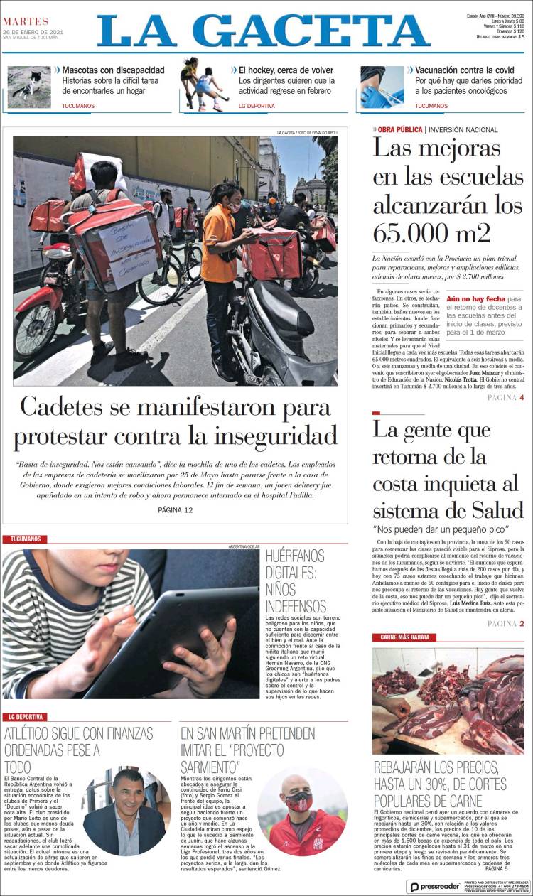 Portada de La Gaceta (Argentina)