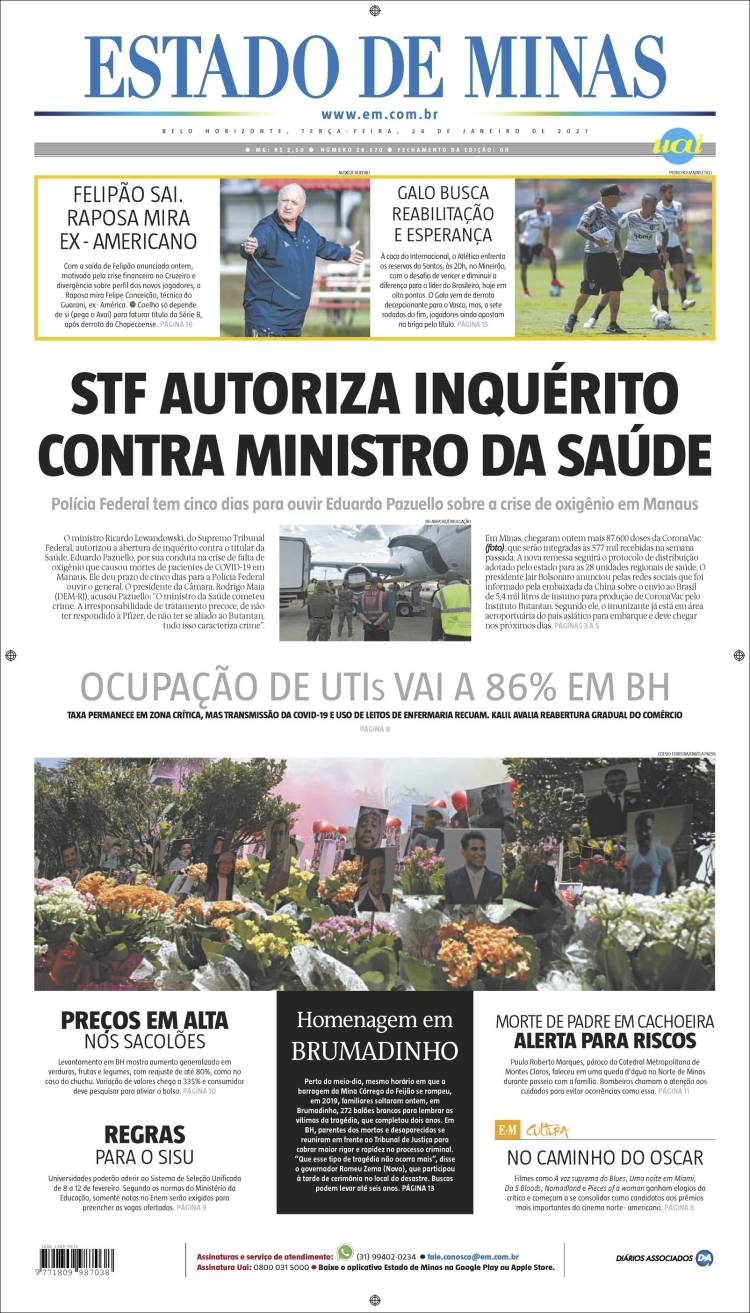 Portada de Jornal Estado de Minas (Brasil)