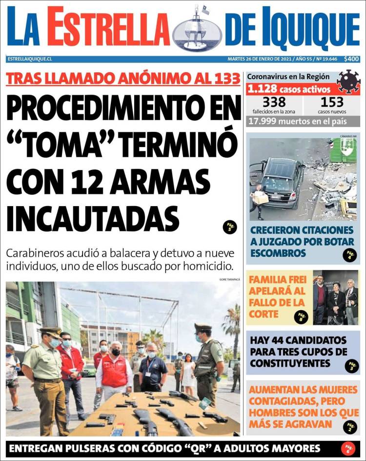 Portada de La Estrella de Iquique (Chile)