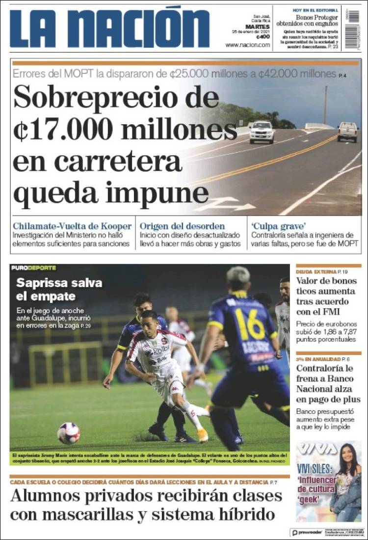 Portada de La Nación - Costa Rica (Costa Rica)