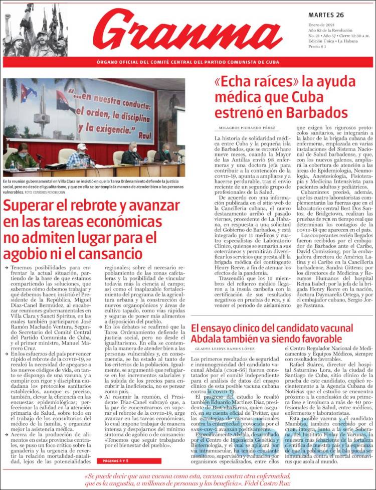 Portada de Granma (Cuba)