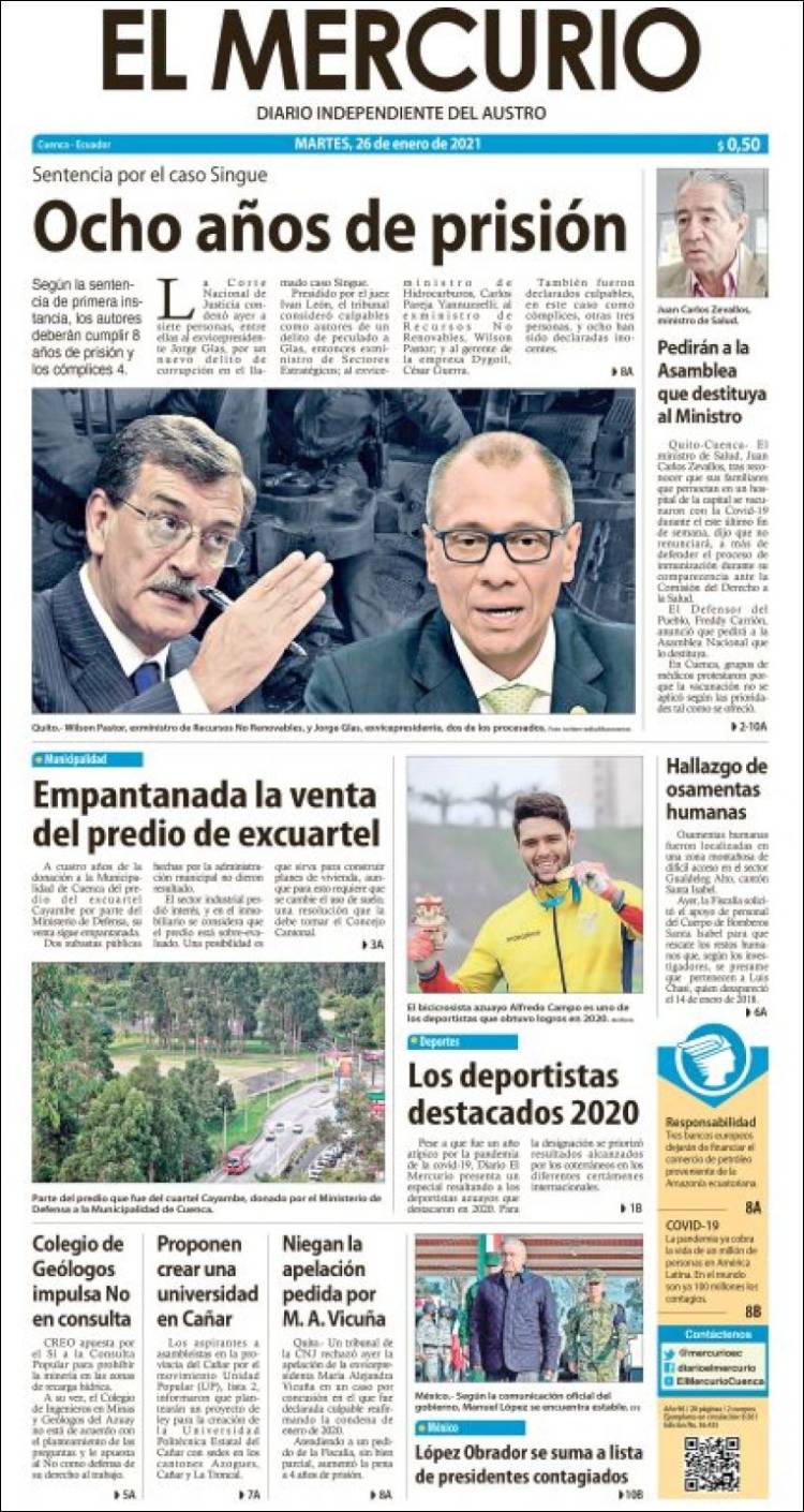 Portada de Diario El Mercurio (Équateur)