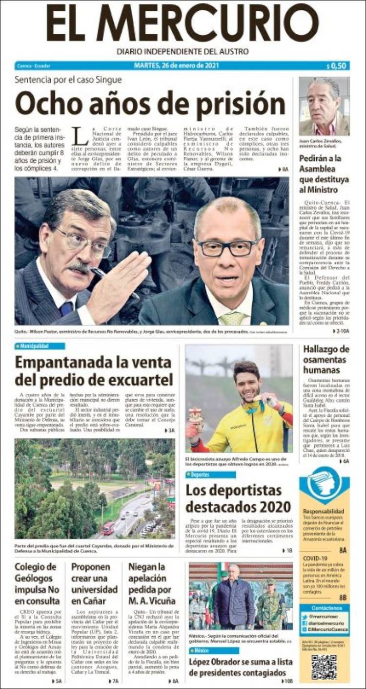 Portada de Diario El Mercurio (Ecuador)