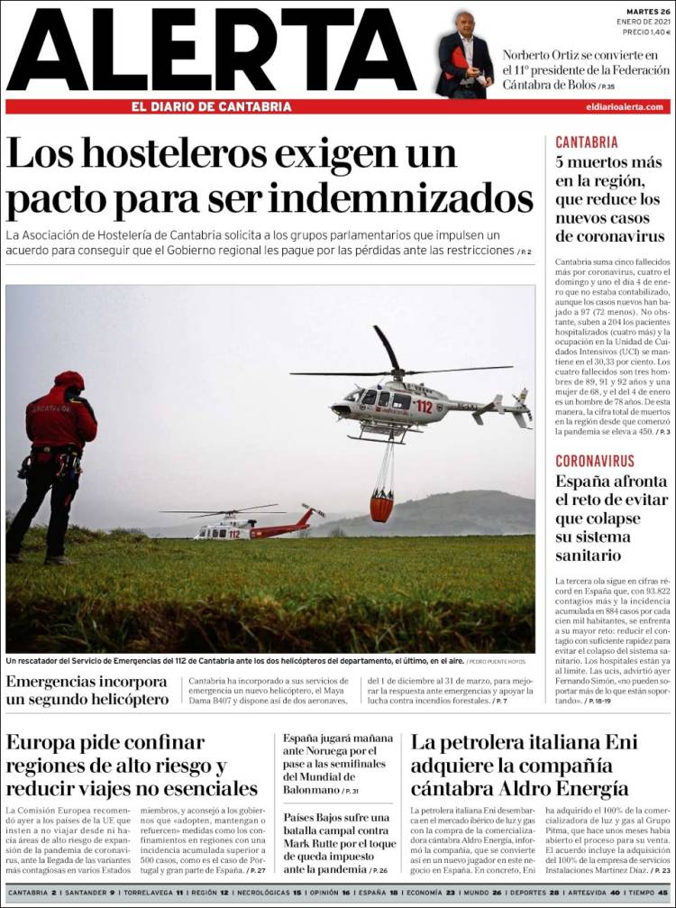 Portada de Alerta - El Diario de Cantabria (España)