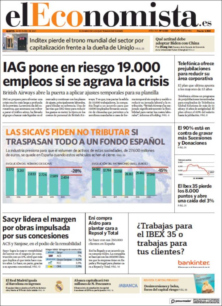 Portada de El Economista (España)