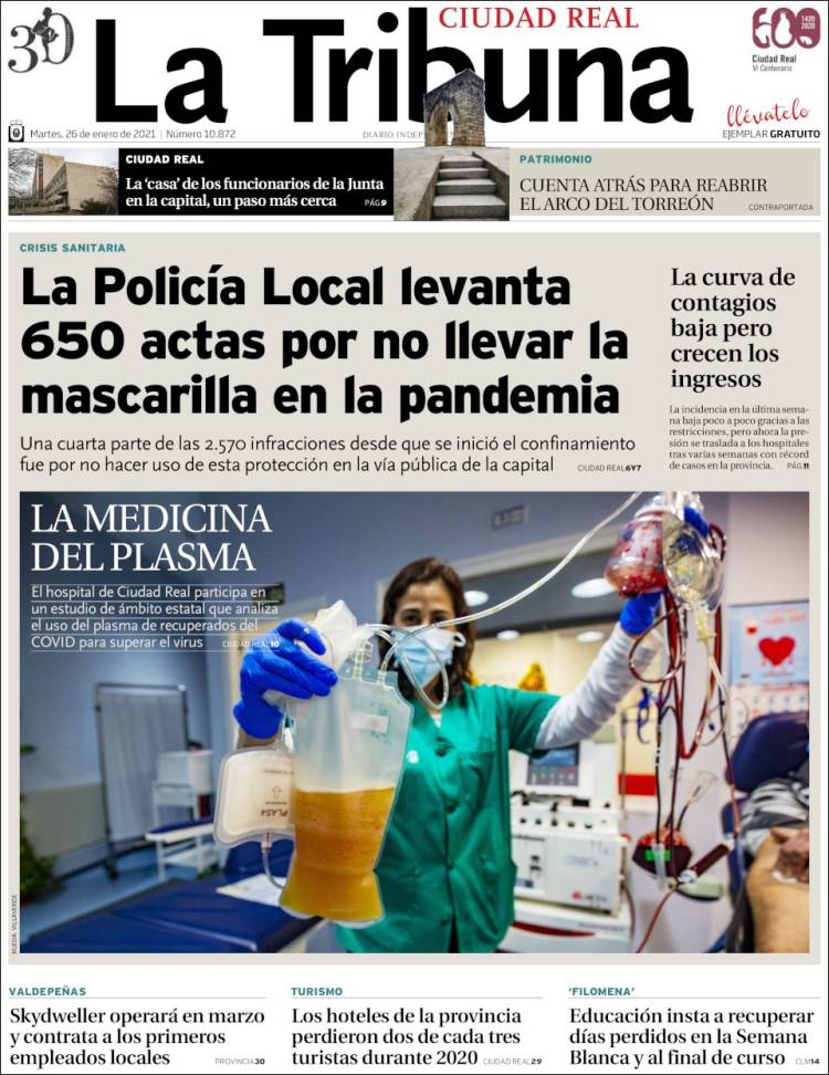 Portada de La Tribuna de Ciudad Real (España)