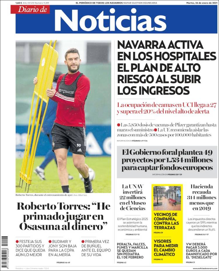 Portada de Noticias de Navarra (España)