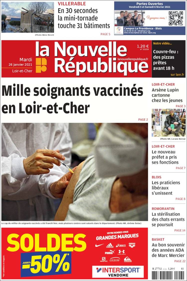 Portada de La Nouvelle Republique (Francia)