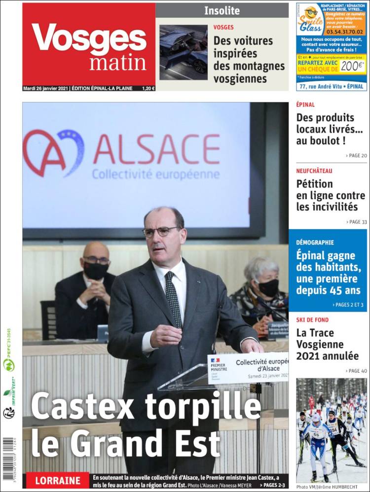 Portada de Vosges Matin (Francia)