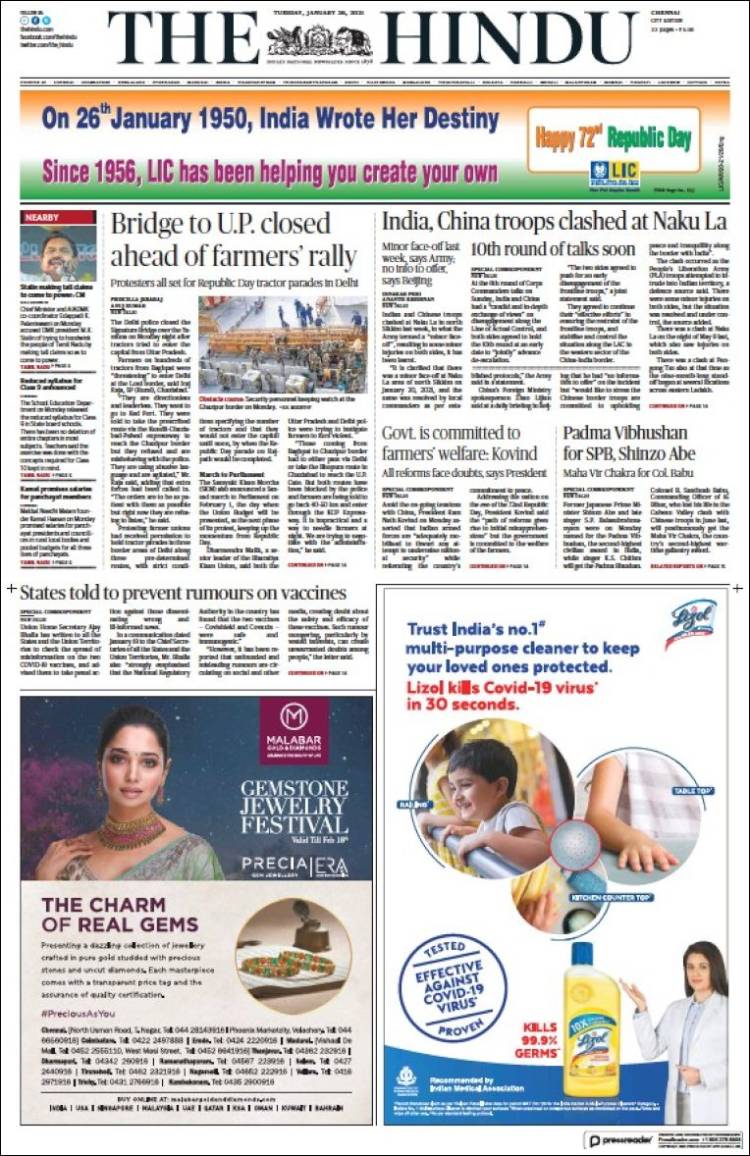 Portada de The Hindu (India)