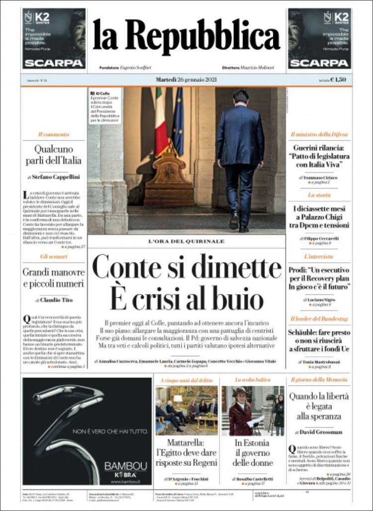 Portada de La Repubblica (Italia)