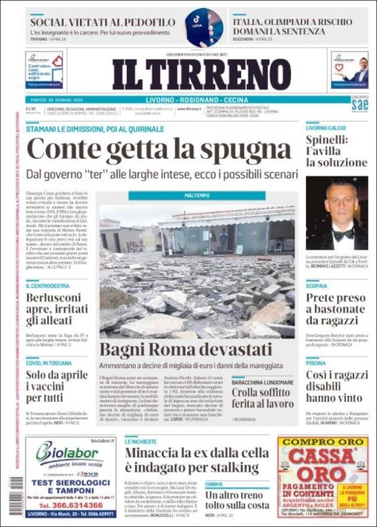 Portada de Il Tirreno (Italia)