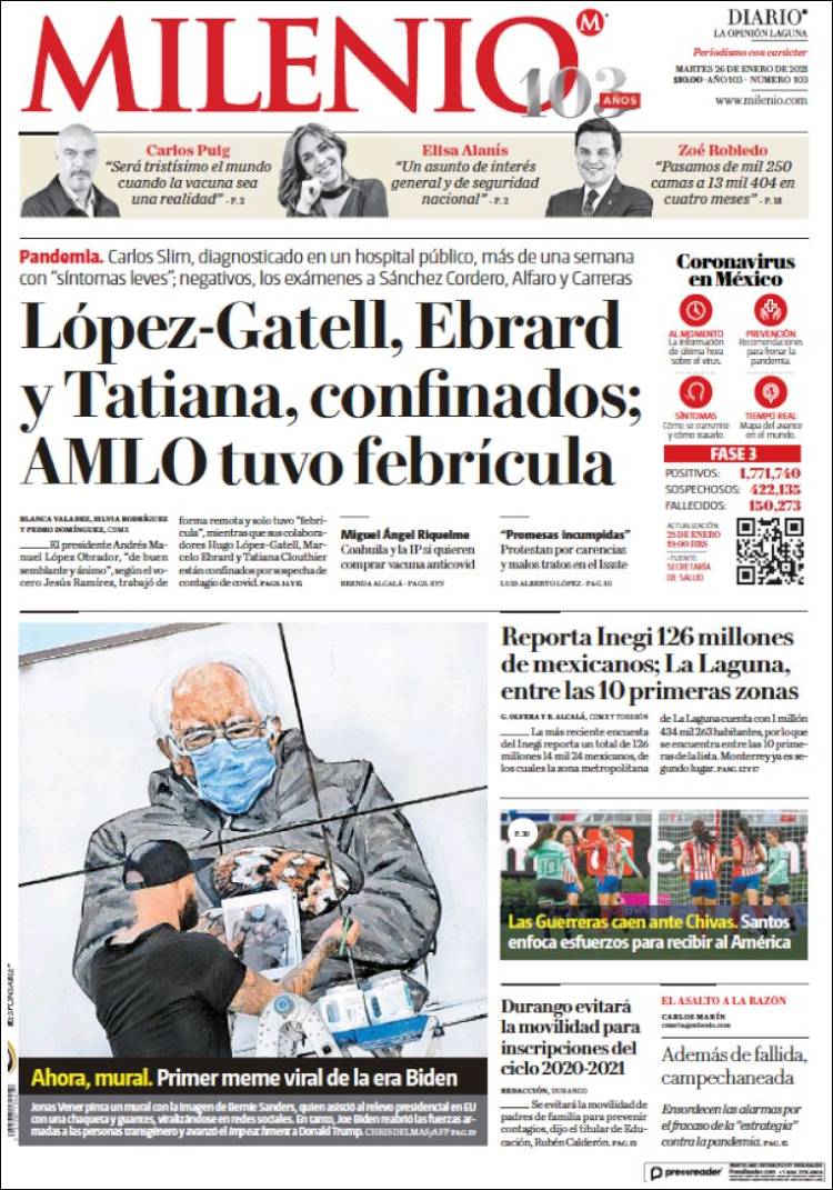 Portada de Milenio - Laguna (M&eacute;xico)