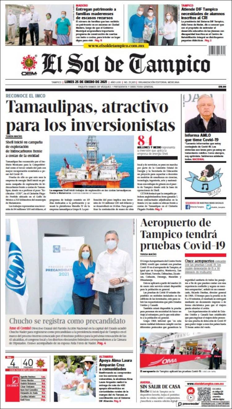 Portada de El Sol de Tampico (M&eacute;xico)