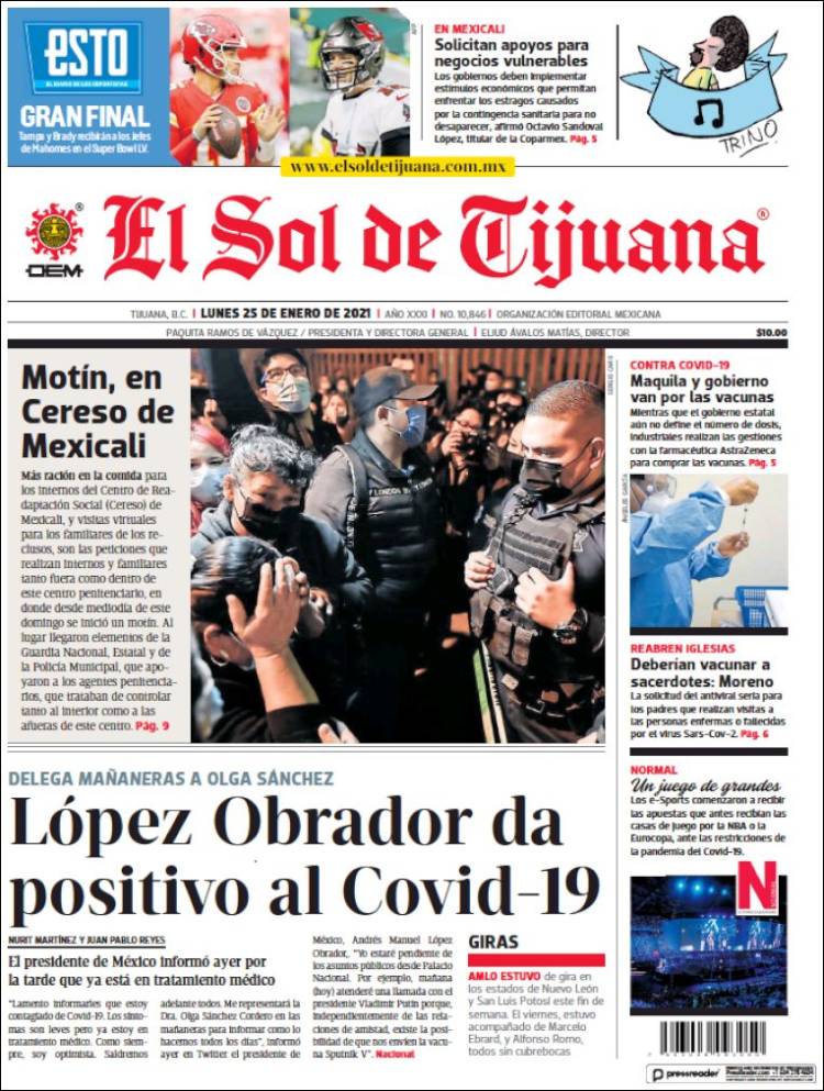 Portada de El Sol de Tijuana (M&eacute;xico)