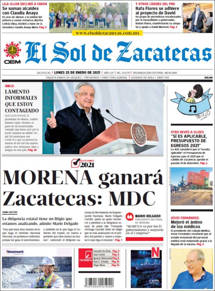 Portada de El Sol de Zacatecas (M&eacute;xico)