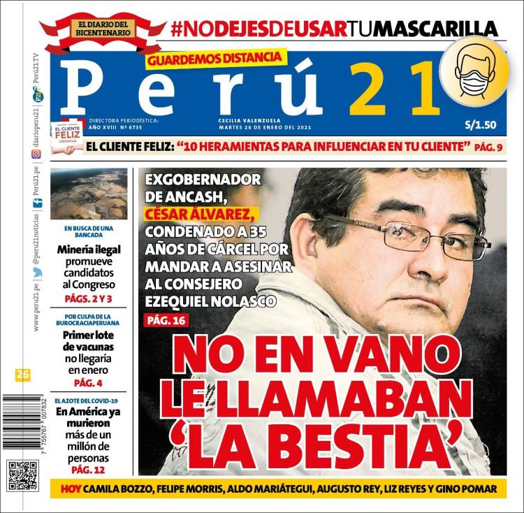 Portada de Perú 21 (Perú)