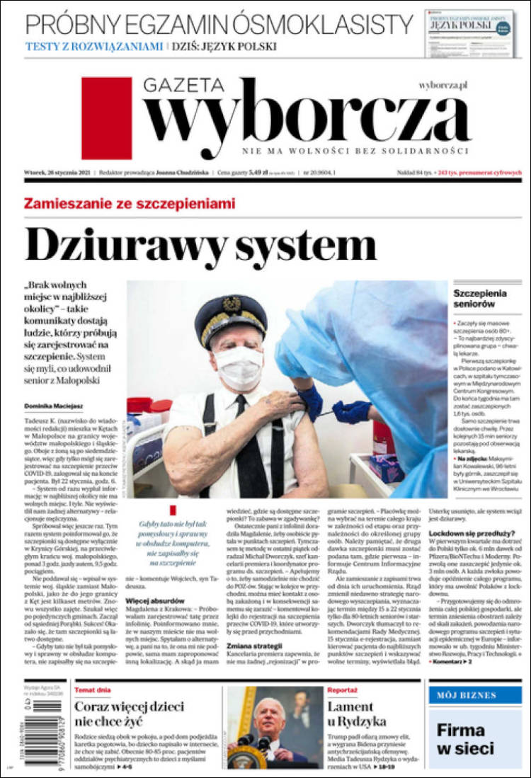 Portada de Gazeta Wyborcza (Polonia)