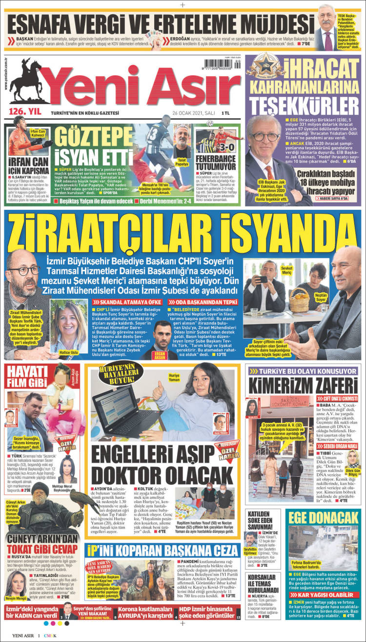 Portada de Yeni Asır (Turqu&iacute;a)