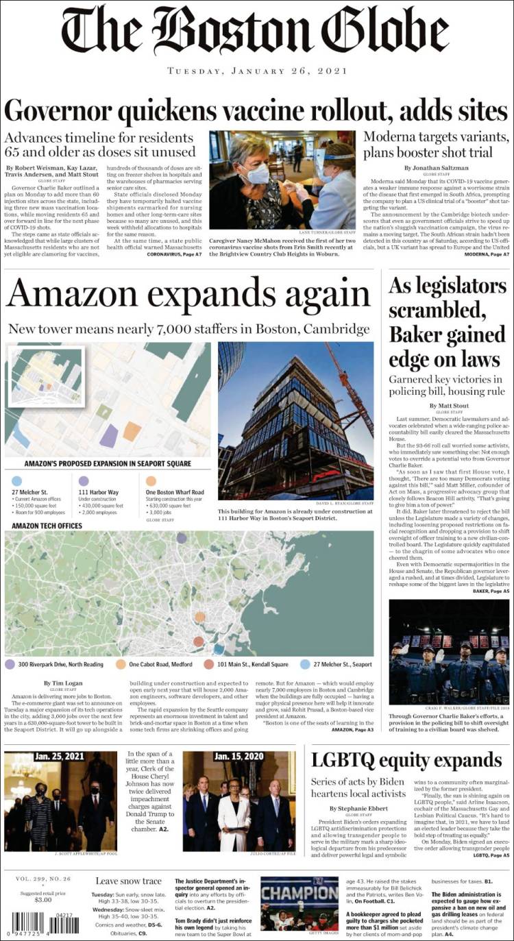 Portada de Boston Globe (USA)