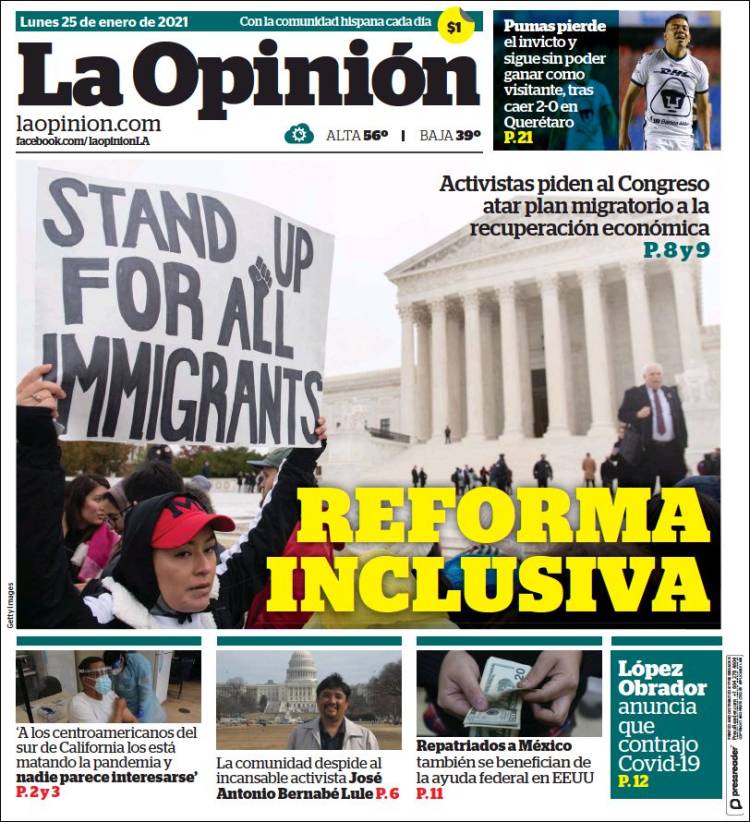 Portada de La Opinión (USA)